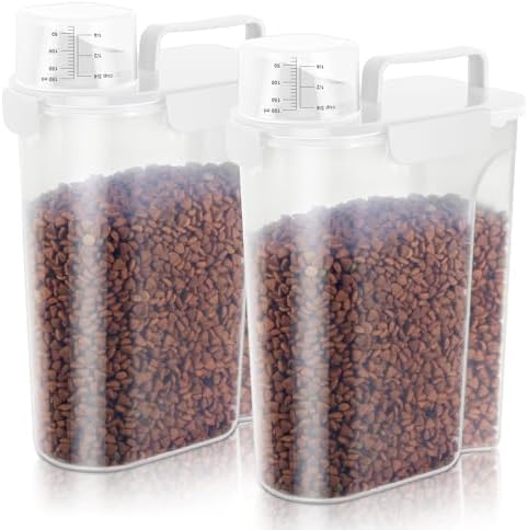 5Lbs Airtight Cat Dog Food Storage Container with Upgraded Large Nozzle BPA-Free, Pet Food Storage Containers for Rice, Grain, Pet Food, Flour, Dog Treat Storage (White x 2, 5L-2pack)