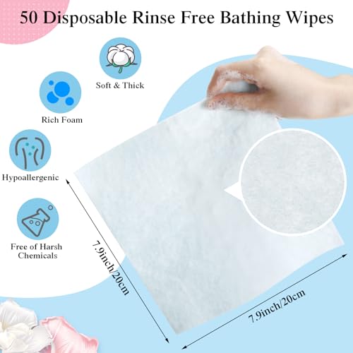 200 Pcs Rinse Free Bathing Wipes Bulk Sponges Bath Wipes All in 1 Shower Rinse Free Bath Sponges Wash Cloths for Campers, Hikers, Adults, Elderly
