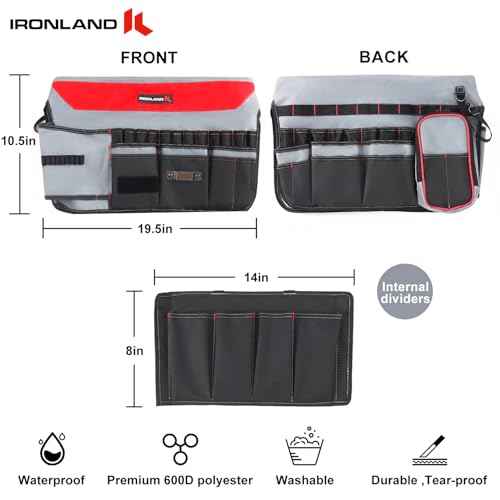 IRONLAND Bucket Tool Organizer Fit 3.5-5 Gallon Bucket, 64 Pockets, Bucket Tool Caddy Organization for Garden, Construction, Carpenter, Electrician, Builder red
