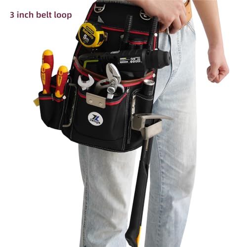 20-539 Professional Heavy Duty Tool Pouch with Hammer Holder & Tape Clip | 1680D Ballistic Nylon + Genuine Leather | Belt Loop & Hand Carry