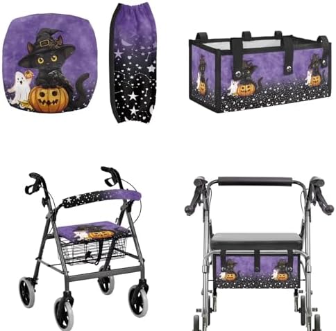 LedBack Black Cat Pumpkins Wheelchair Bag for Seniors Walker Accessories Rollator Walker Cover and Backrest Cover and Under Seat Bag, Halloween Decorations
