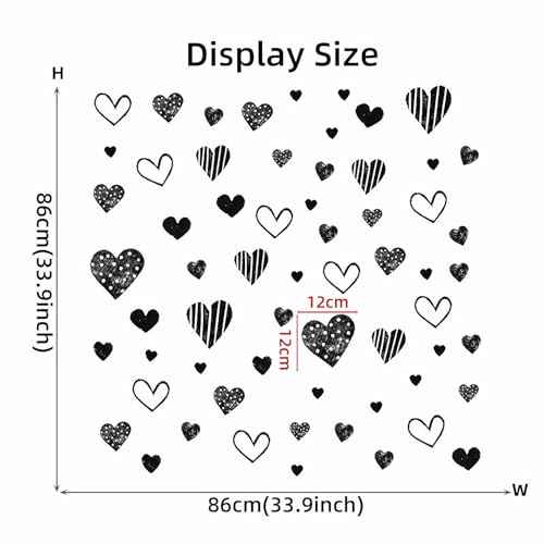 62 Pcs Black Love Heart Graphics Wall Stickers, sacinora Romantic Love DIY Wall Decals Removable Vinyl Peel and Stick for Valentine's Day Anniversary Living Room Bedroom Art Home Decorations