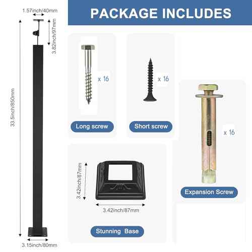 Yolanda 4pcs Black Railing Post Kit, Metal Stair Post, Indoor Outdoor Metal Deck Railing Sprindles, 270¡Æ Adjustable for Porch, Concrete, Wooden Steps (33.46IN)