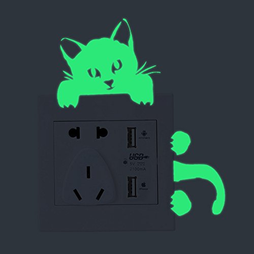 2pcs Luminous Light Switch Decals Glow in The Dark Adorbale Cat Pet Animal Wall Stickers Light Switch Decor Art Mural Paste