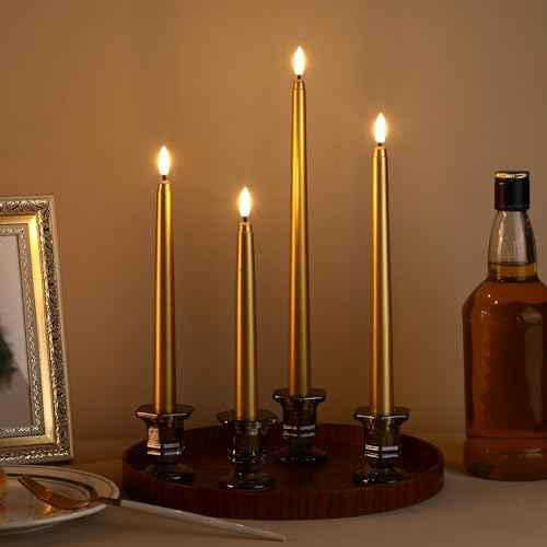 48 Pcs Flameless LED Taper Candles Battery Operated Candles 4 Sizes of 8.5'', 9.65'', 10.83'', 12.8'' Flameless Candlesticks Flickering for Halloween Christmas Church Wedding(Golden)