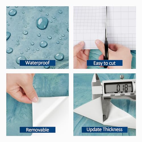 FunStick Thick Blue Liquid Marble Contact Paper for Countertops Waterproof Blue Marble Wallpaper Peel and Stick Countertops for Kitchen Bathroom Removable Marble Wall Paper for Cabinets Desk 15.8"x80"