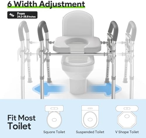 Delog Raised Toilet Seat with Handles, Heavy Duty 400lb Medical Safety Frame, Bathroom Assist Toilet Seat Raiser for Seniors