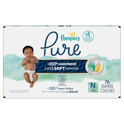 Pampers Pure Baby Diapers, Size 0 (>10 lbs), 76, Up to 100% Leakproof, Premium Hypoallergenic Soft Diapers