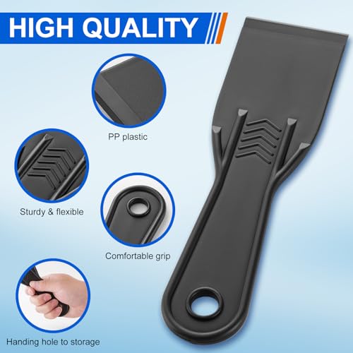 6 PCS Plastic Putty Knife, 2 Inch Black Flexible Putty Knife Scraper for Taping Drywall Spreading Repairing Walls Scratching