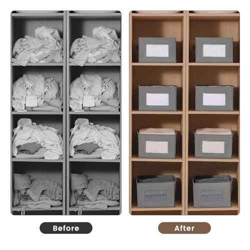 4 Packs Linen Storage Bins with Clear Window, Closet Organizers and Storage Containers with Handle, Large Storage Box Basket for Clothing, Jeans, Toys, Books, Shelves(18.50x11.02x7.87in.)