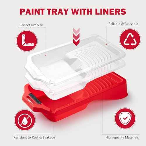 Mister Rui 4 Inch Paint Tray Liners 8-Pack with Lid - Reusable, Solvent-Proof Plastic Roller Tray Refills for Leak-Free Painting, Fits Mister Rui Red Trays