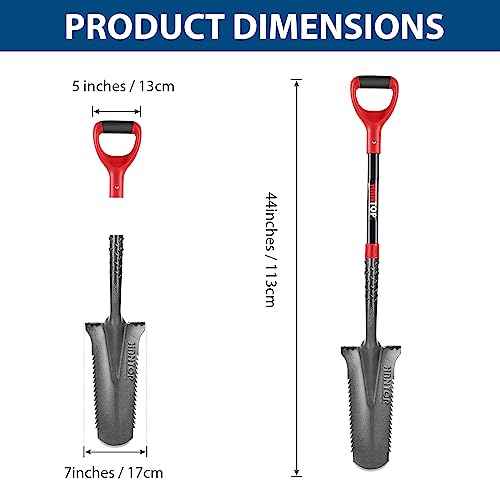 Drain Spade Shovel - Trenching, Transplanting, Narrow, Serrated for Digging, 44 Inches
