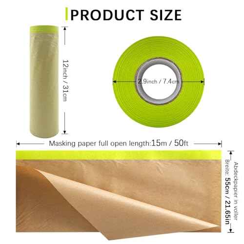 Masking Paper, 20" X 50feet, Tape and Drape for Automotive Painting Covering, Paint Spray Shield for House Painting