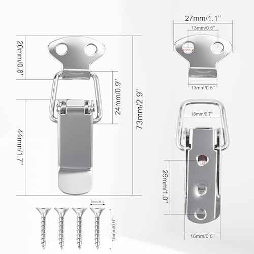 BlingKingdom 4 PCS Stainless Steel Spring Loaded Toggle Latches with Screws, Small Catch Clamp Clip Silver Tension Clasp for Toolbox Case Drawer Cabinet Closure Latch Lock (73 mm)