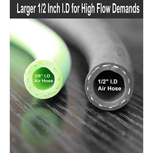 YOTOO Hybrid Lead-in Air Hose 1/2-Inch by 10-Feet 300 PSI Heavy Duty, Lightweight, Kink Resistant, All-Weather Flexibility with 3/8" Industrial Quick Coupler and Plug, Gray