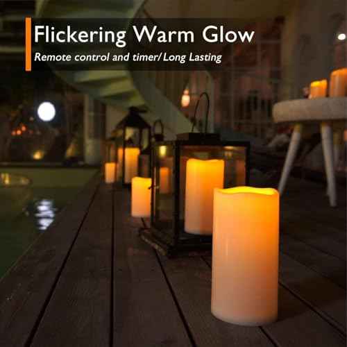 Homemory 10" x 4" Large Waterproof Outdoor Flameless Candles with Remote Control and Timer, Battery Operated Flickering LED Pillar Candles for Outdoor Larterns, Porch, Long Lasting, Set of 4