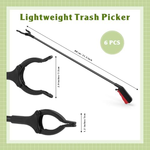 Norme 6 Pcs Grabber Reacher Tool Bulk, 31.5" Long Handle Trash Picker for Elderly, Lightweight Handy Aid Nonslip Claw Grabber for Arm Extension 360 Rotating Pickup Stick