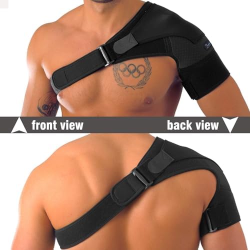 Shoulder Brace for Women and Men - Support for Torn Rotator Cuff, AC Joint Pain Relief and Dislocated Shoulder. Compression Sleeve, Arm Immobilizer Wrap, Stability Strap + Free Extension, Left-Right