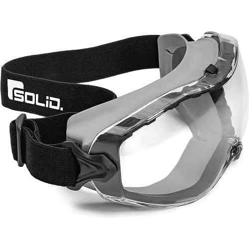 SolidWork Safety Goggles Anti-Fog Clear Lens with Adjustable Elastic Headband. Protective Eyewear for Men & Women