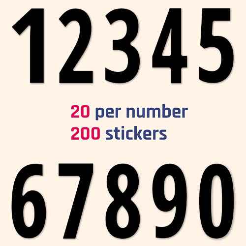 200 Pieces, 3" - Number Stickers, Waterproof Vinyl Stick On Numbers - Black