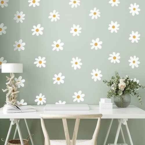 BBTO Daisy Wall Decal Flower Vinyl Wall Decals Daisy Stickers Floral Decals Peel and Stick for Nursery Art Bedroom Living Room(Simple Style,White)