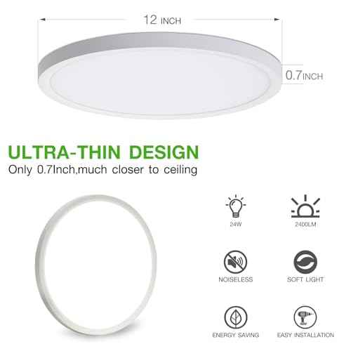 6Pack 12Inch LED Flush Mount Ceiling Light Fixture,24W 2400LM,Dimmable CCT 3000K/4000K/5000K,Round Flat Panel Light for Bedroom,0.7Inch Thin Modern Low Profile Ceiling Lights for Hallway,Porch