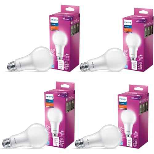 PHILIPS LED 100-60-40W A21 4-Pack 3-Way Soft White (2700K) 1600-800-450 Lumen (14-8-5W = 100-60-40W) Frosted Flicker-Free Light Bulbs