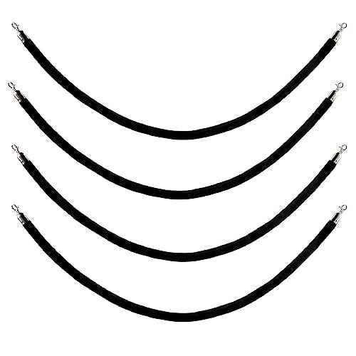 NovelBee 4pcs Black Velvet Stanchion Ropes with Black Hooks,6.6 Feet Stanchion Queue Barrier Ropes,Crowd Control Velvet Rope Safety Barriers for Party Decorations