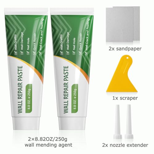 Drywall Repair Kit, 2 Pcs Spackle Wall Patch Repair Kit with Scraper, Wall Mending Agent Wall Putty Paste Wall Hole Filler in Home Large Hole Drywall Patch, Quick Repair Crack, Plaster Wall Repair