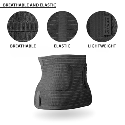 ORTONYX Ergonomic Abdominal Binder Waist and Lower Back Support Belt, Back Brace for Women & Men - Breathable, Elastic, With Extra Band - Black L/XL