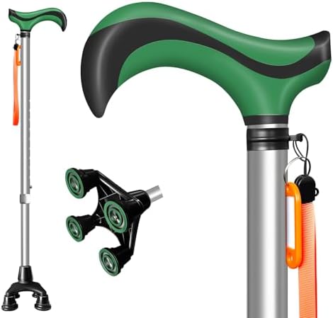 DEOMAi Quad Cane Self Standing Adjustable Walking Cane for Men Women Seniors with Comfort Grip Handle 360° Pivoting Cane for All-Terrain Lightweight & Durable