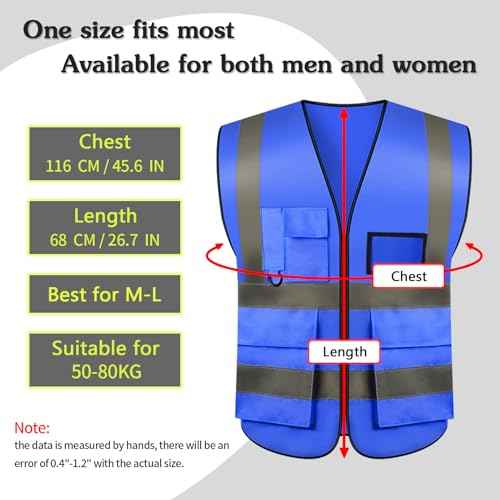Safety Vests,Hi Vis Vest Reflective Vest with 5 Pockets and Zipper for Men Women, Neon Working Vest for Outdoor One Size
