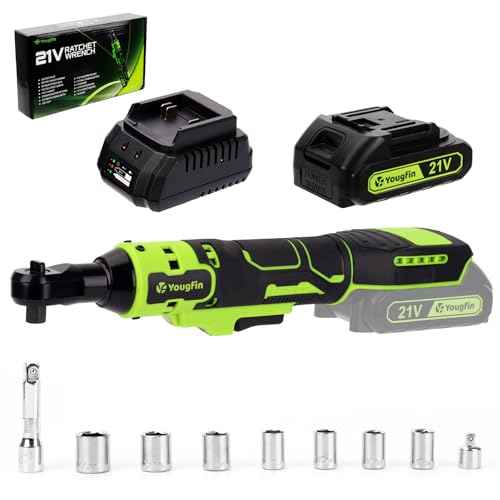 Yougfin Electric Ratchet Wrench 21V, 3/8" Cordless Ratchet Wrench 40 N.M, Battery Powered Ratchet with Battery & Charger (2.0Ah), Power Socket Torque Wrench Ratchet with 7 Sockets