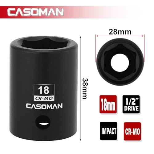 CASOMAN 1/2" Drive x 18mm Impact Socket, 6-Point, Metric, CR-MO