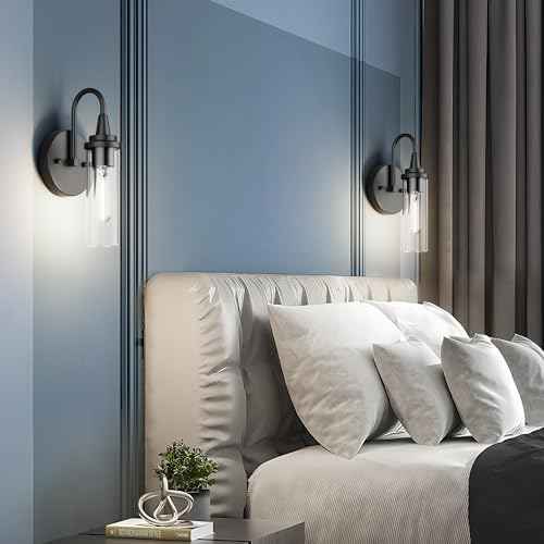 Aipsun Black Wall Sconces Set of Two, Sconces Wall Lighting Hardwired Wall Sconce Indoor Wall Light for Living Room Hallway (Exclude Bulb)