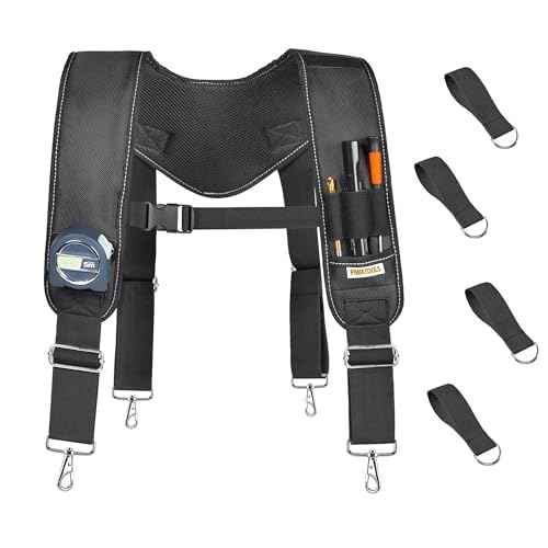 Professional 7-Piece Carpenter Electrician Tool Belt with Soft Padded Suspender for Men£¬Heavy Duty Construction, 35 Pockets£¬36"-50" (1, Black Suspender 1Pcs)
