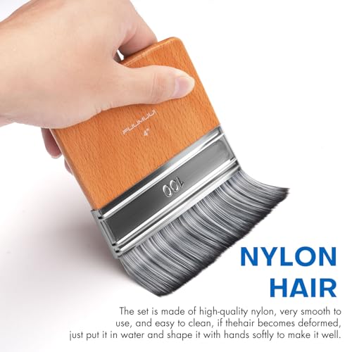 Fuumuui Flat Paddle Paint Brush, Scale Brush Large Paintbrush, Wide Flat Brush with Short Handle for Oil and Acrylic Paints - 4 Inch
