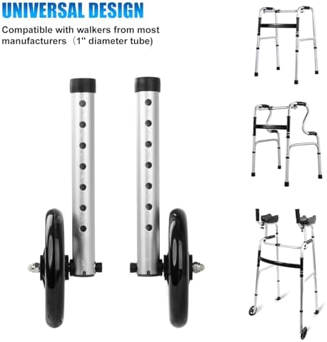 2 Pack Universal Walker Wheel wih Bearings - 6 Inches Replacement Walker Wheels, All Terrain Wheels for Walkers, Wear-Resistant PU Tires, Anti-Slip, and Durable ABS Wheel Hub, Black