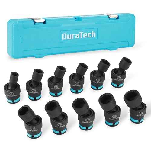 DURATECH 3/8" Drive Impact Swivel Socket Set, 11-Piece Shallow Wobble Socket Set, Metric, Cr-Mo Steel, 6 Points, Organized in Sturdy Storage Case(8-19mm)
