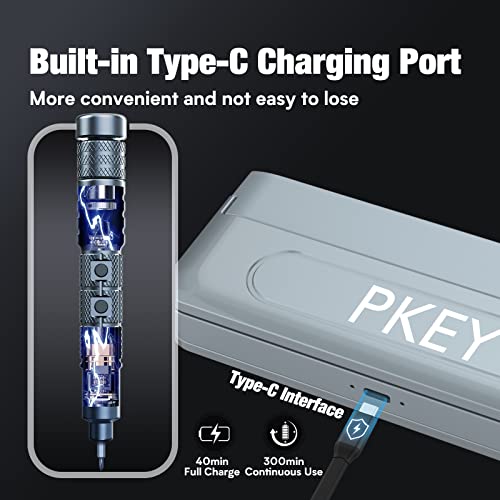 PKEY Mini Electric Screwdriver Set,Precision Electric Screwdriver£¬ Cordless with 28 Precision Magnetic Bits, 3 Gears Torque, Overload Protection, Repair Tool Set for Phone Camera Laptop Watch