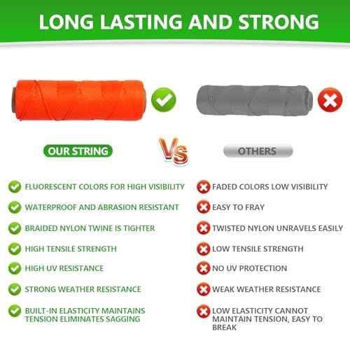 Mason String Line Nylon Rope, 500Ft #18 Braided Twine for Gardening, Perfect Construction String Line Level for Masonry Tools, Walk The Line, Outdoor Garden Twine for Climbing Plants