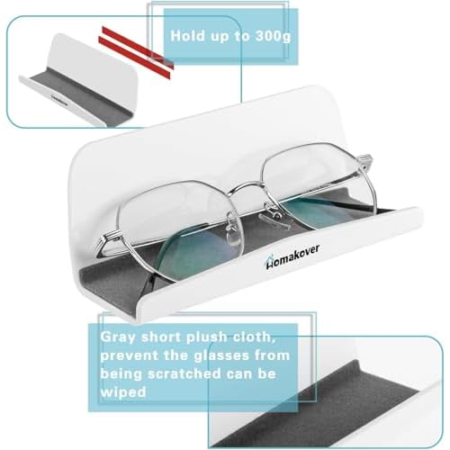 Acrylic Home Office Wall-Mounted Reading Glasses Holder, Sunglasses Glasses Wall Shelves, Eyeglasses Display Rack, Glasses Organizer with Adhesive Tape for Bedroom, Living Room, Entryway (White)