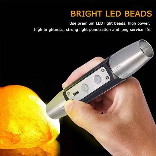 Watris Veiyi Expert Jade Flashlight, Jade Appraisal Light, Jewelry Identification Torch, Dual-Head 4 Light Sources, USB Rechargeable Flashlight