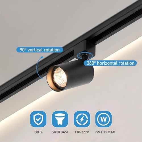Plug in Track Lighting with Power Cord, 4-Light GU10 Track Lighting Kit with Track Rail, Modern Kitchen LED Track Lighting Fixtures Ceiling Wall Spot Light, 13FT Plug Cord, Black (No Bulbs)