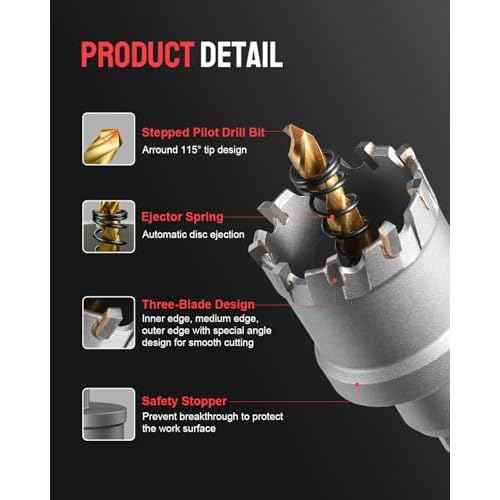 Kolvoii 14 PCS TCT Hole Saw Kit for Hard Metal, 9/16"-2-1/8" Tungsten Carbide Tipped Hole Saw Drill Bit Heavy Duty Carbide Hole Cutter Set with Aluminum Box 2 Extra Pilot Drill Bits