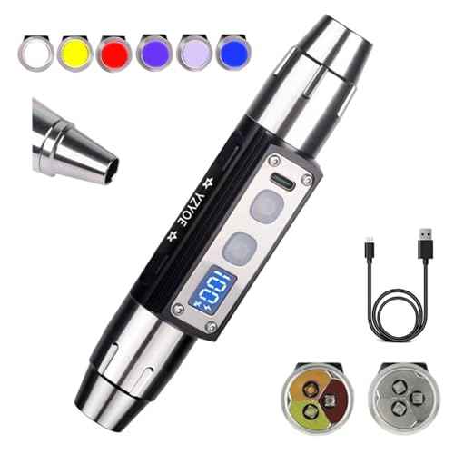 6LED Jade Recognition Flashlight, Outdoor Gemstone Mineral Detection Light with Charged Quantity Display, White Light, Yellow Light, Red Light, Blue Light, 395UV and 365UV UV Pens.