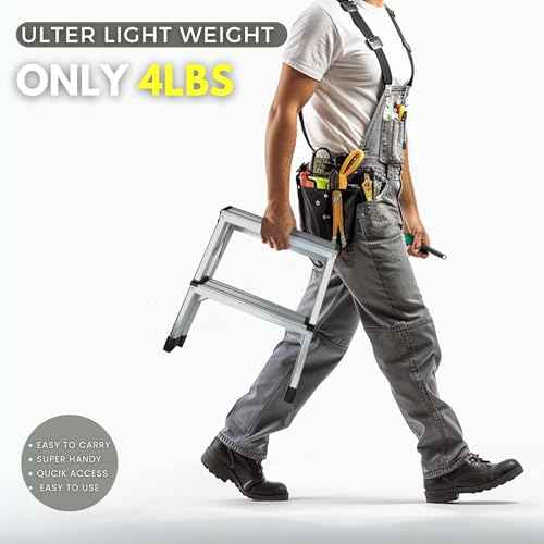 2 Step Ladder, Aluminum Folding Step Ladder, Portable Small Kitchen Step Stool, Lightweight with Widen Pedals by Glosiory, Solid Handy Metal Step Stool for Home, Kitchen, RV, SUV, Garage, 330lbs