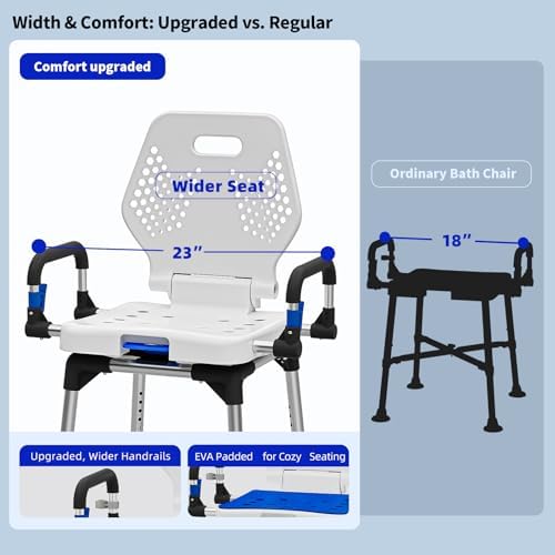 Swive Shower Chair for Seniros Elderly Disabled or Bariatric Adults with Arms and Back, Bench Seat for Inside Shower Stall and Bathroom Bath Tub Seats Adjustable Stool Heavy Duty 500 lbs sit Chairs