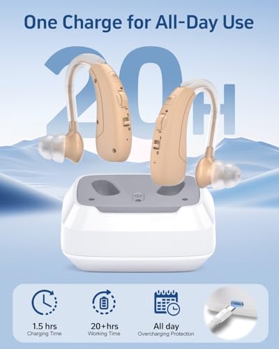 Hearing Aids for Seniors, Rechargeable Hearing Amplifiers for Seniors with Noise Cancelling, Delmicure Hearing Amplifiers for Adults with Adjustable Volume& Charging Base, Beige
