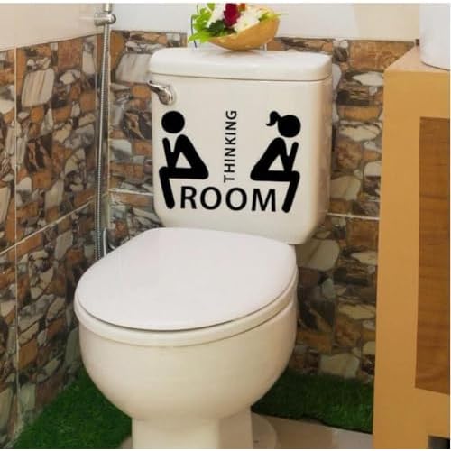 Black Funny Toilet Decals Wall Decor, Removable Thinking Room Ladies Gents Stickers Mural for Washroom Bathroom Wc Sign Home DecorationDeft Processed Toilet Accessories